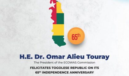 ECOWAS President Dr. Omar Alieu Touray Celebrates Togo’s 65th Independence Anniversary with Warm Felicitations  By Raymond Enoch
