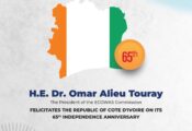 ECOWAS President Dr. Omar Alieu Touray Extends Warm Felicitations to Cote D’Ivoire on Independence Anniversary.