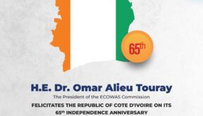 ECOWAS President Dr. Omar Alieu Touray Extends Warm Felicitations to Cote D’Ivoire on Independence Anniversary.