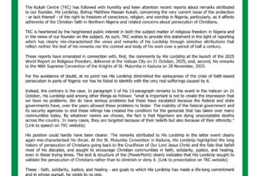 Th Kukah Center Refutes Misleading Reports, Clarifies His Lordship Bishop, Matthew Hassan Kukah’s Stand.