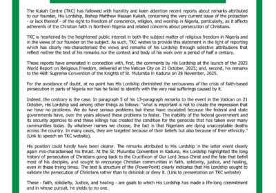 Th Kukah Center Refutes Misleading Reports, Clarifies His Lordship Bishop, Matthew Hassan Kukah’s Stand.